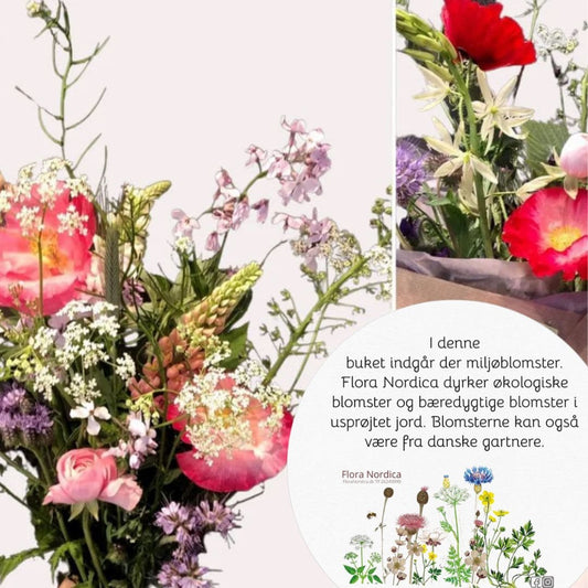 buket med økologiske, bæredygtige og danske blomster